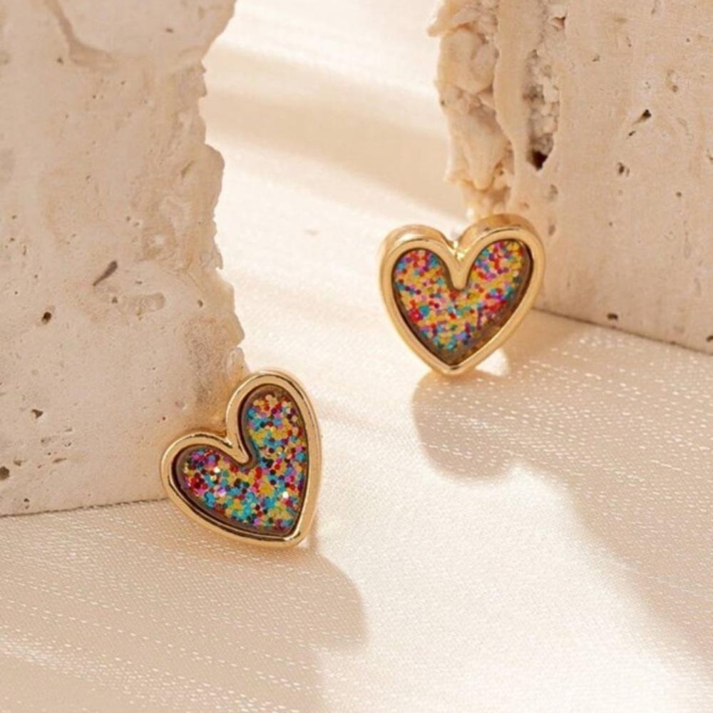 ✨NEW Gold Heart Earrings with Multicolor Accents